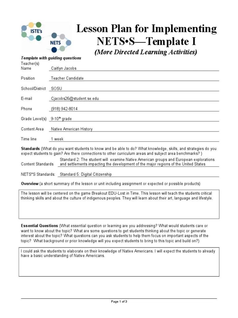 Iste Lessonplan Blank Template Descriptions 3 PDF Educational Assessment Lecture