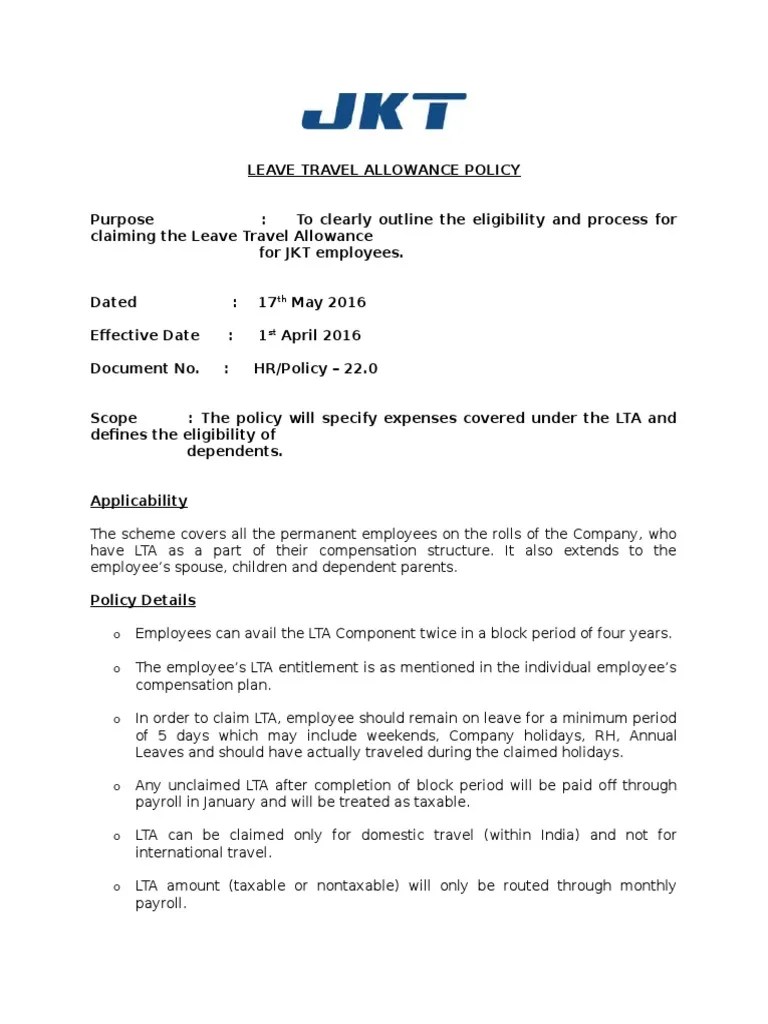 Hr_22_leave Travel Allowance Policy Payroll Employment