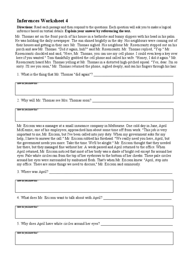 Inferences Worksheet 5 Answer Key