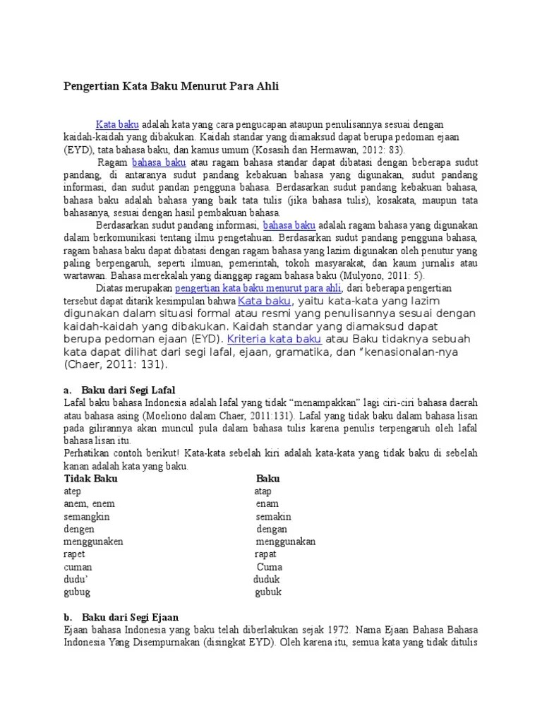 Pengertian Kata Baku Menurut para Ahli | PDF