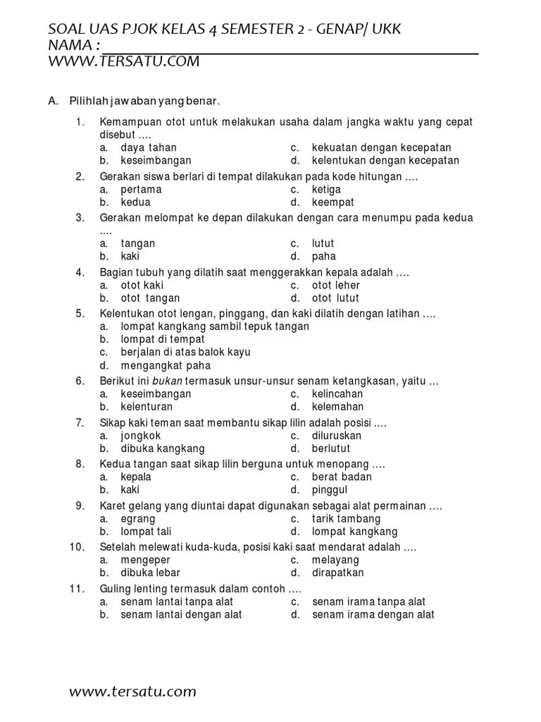 Soal Ukk Pjok Kelas 4 | PDF
