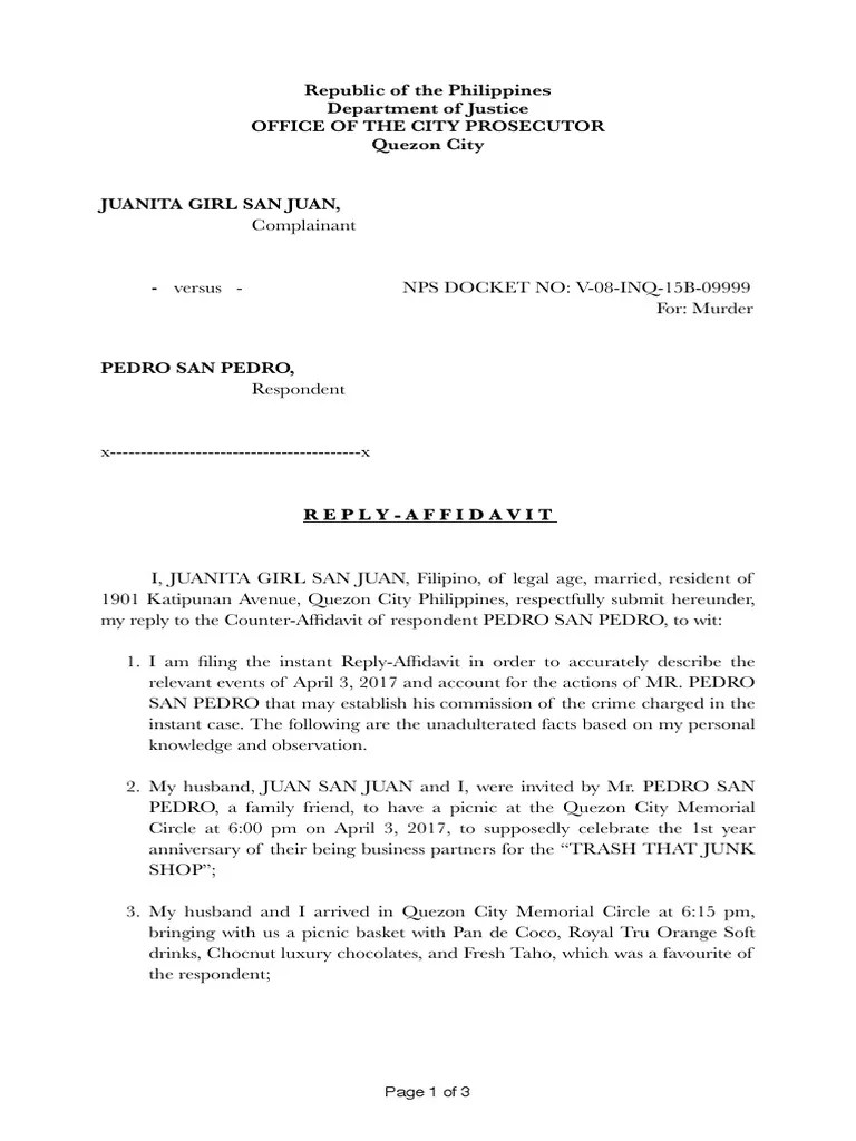 Reply Affidavit Criminal Law Crimes