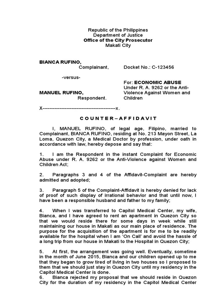 CounterAffidavit Economic Abuse Prosecution Violence