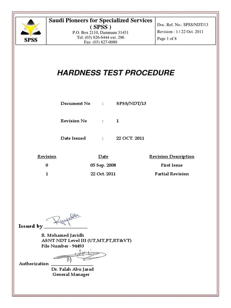 Hardness Test Procedure PDF Hardness Metals