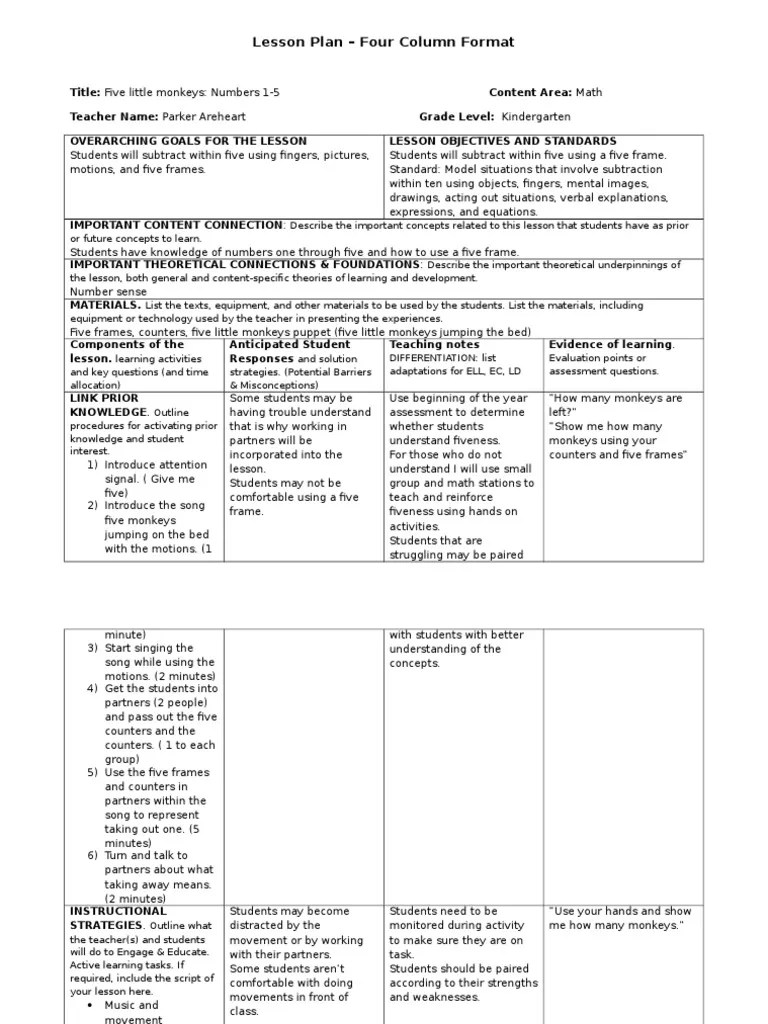 4c Lesson Plan Template 1 PDF Lesson Plan Educational Assessment