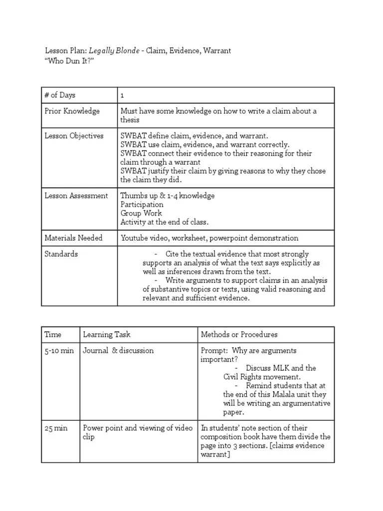 Claim, Evidence, and Warrants | Educational Assessment | Reason