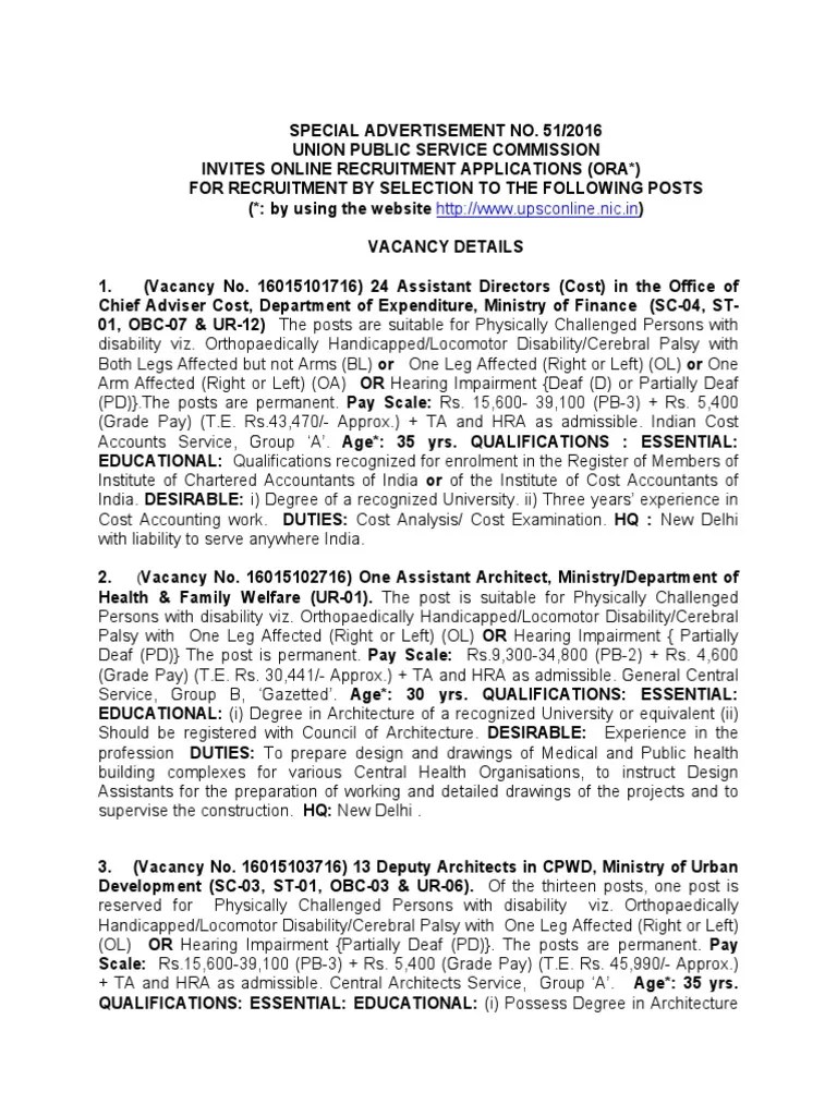 Notification UPSC Asst Director Architect Dy Architect Posts PDF PDF