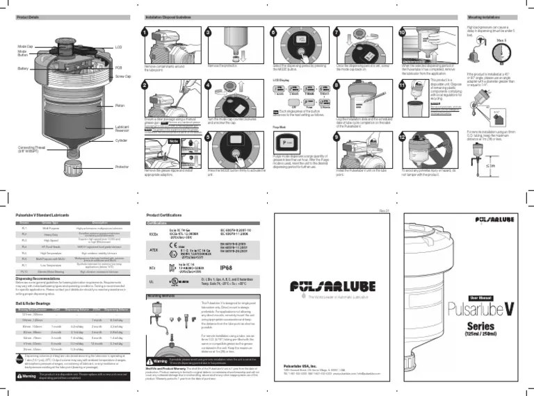 Product UserManual Pulsarlube V English PDF Lubricant Bearing