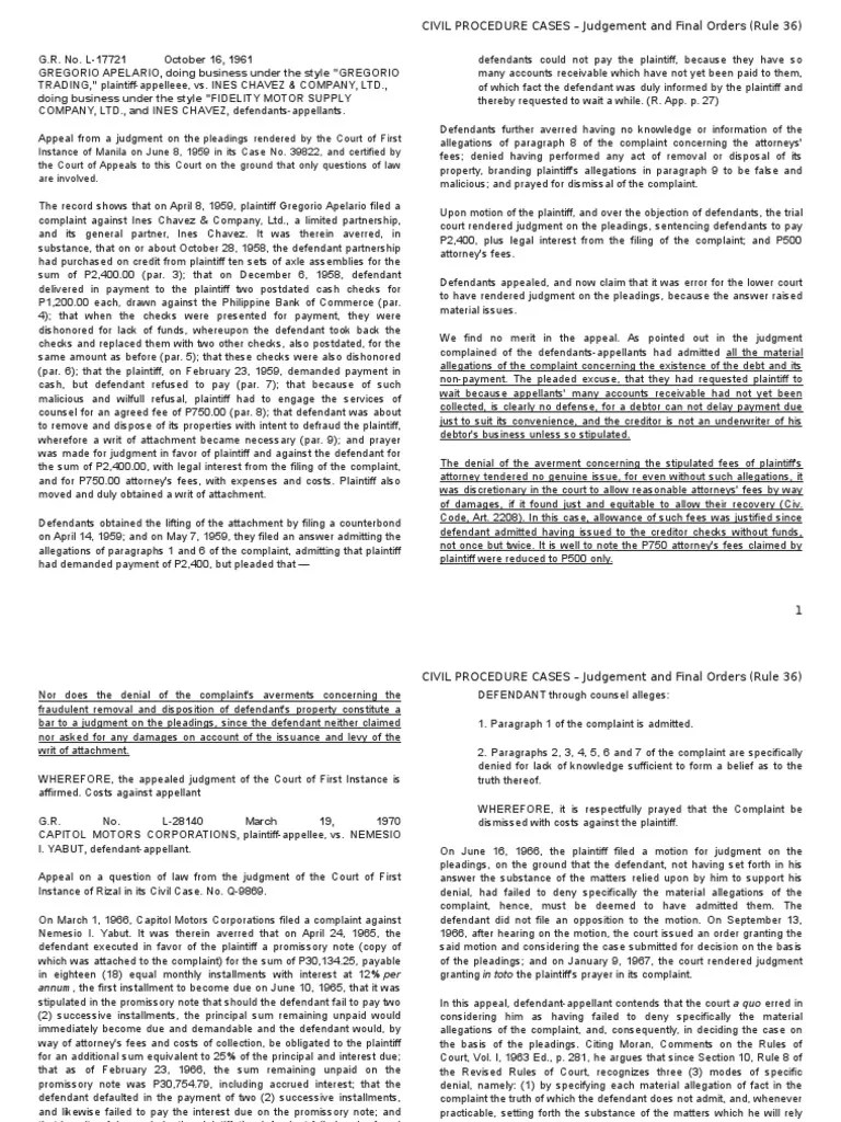 Civil Procedure Cases Judgement and Final Orders Summary Judgment