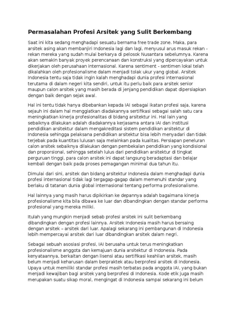 Permasalahan Profesi Arsitek Yang Sulit Berkembang | PDF