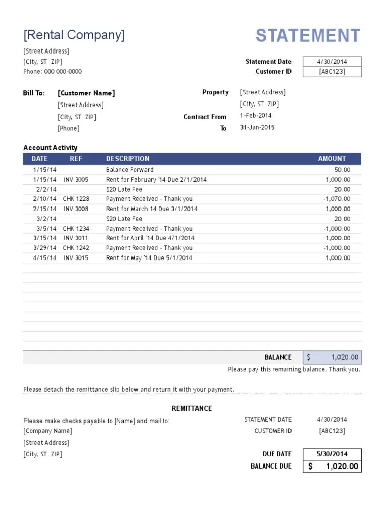 Rental Billing Statement PDF Cheque Spreadsheet