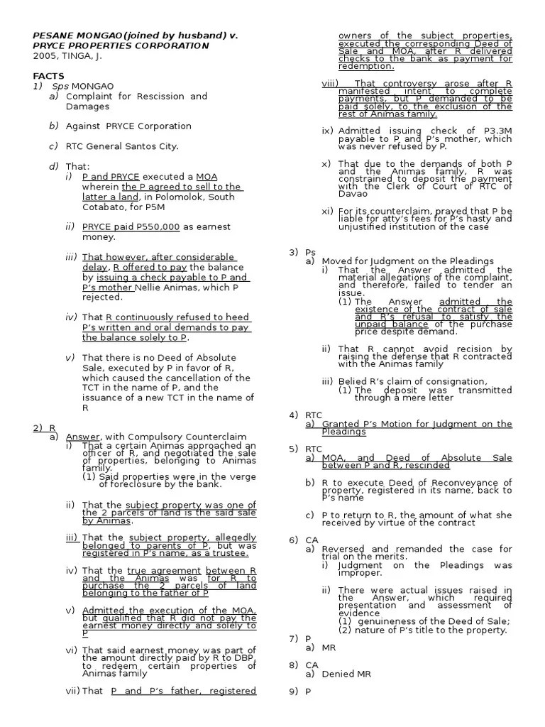 Mongao Vs Pryce Properties PDF Affirmative Defense Pleading