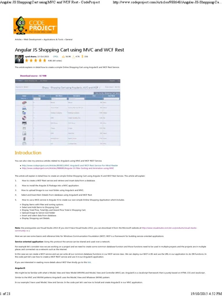 Angular JS Shopping Cart Using MVC and WCF Rest CodeProject PDF