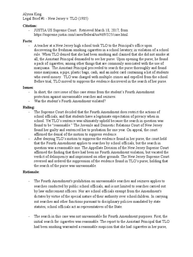 Legal Brief New Jersey V Tlo PDF Search And Seizure Fourth