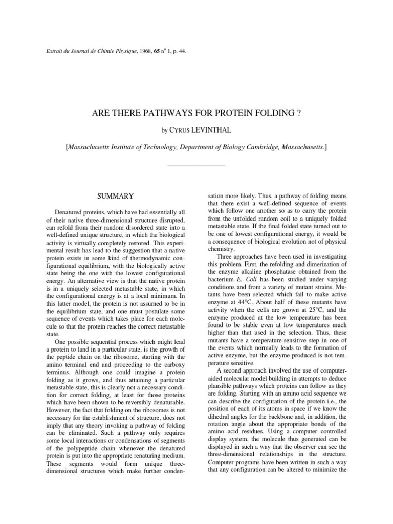 Levinthal 1968 PDF Protein Folding Proteins