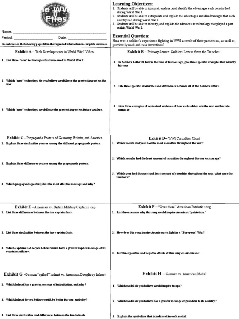 World War 1 Propaganda Answer Key