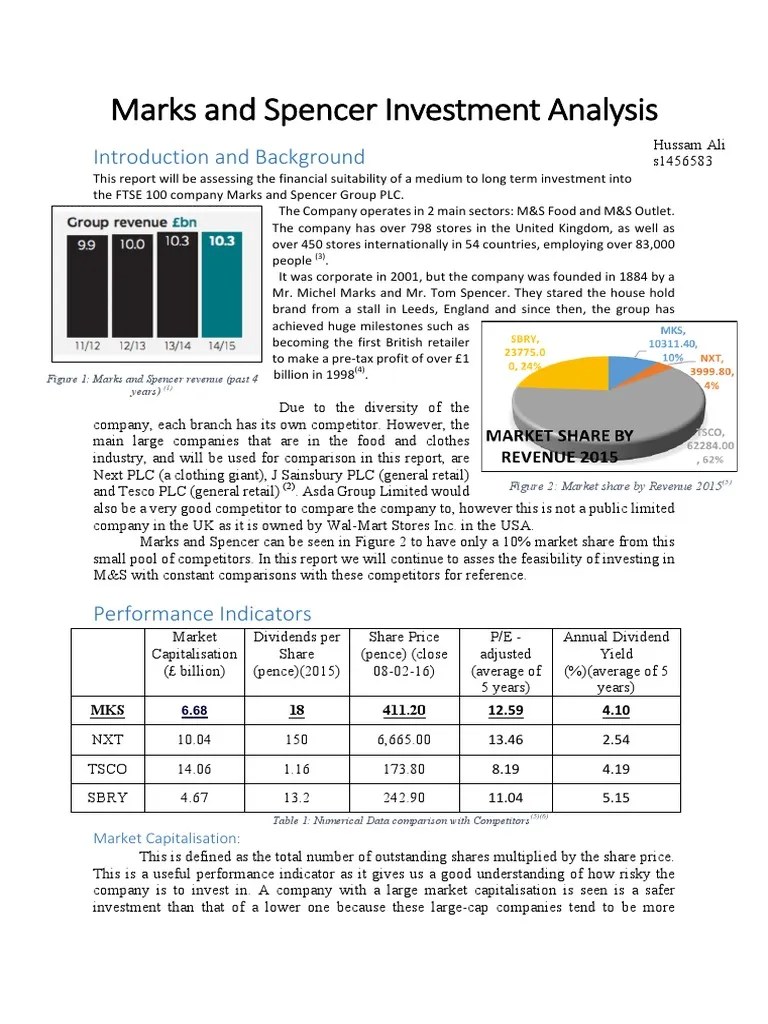 Marks and Spencers Investment Analysis PriceEarnings Ratio Retail