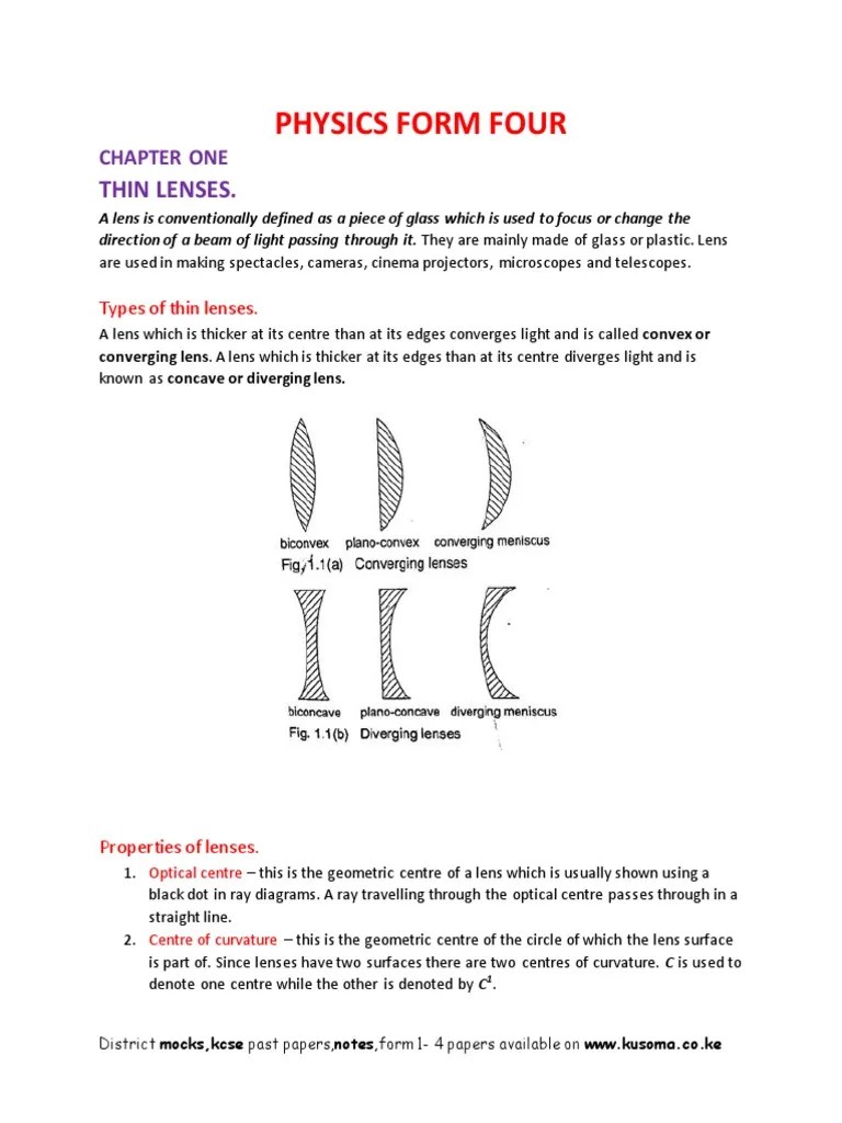 Physics Form 4 Notes Lens (Optics) Buoyancy