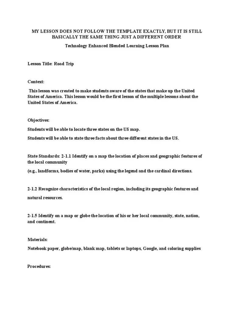 Template Technology Enhanced Blended Learning Lesson Plan PDF Map Laptop