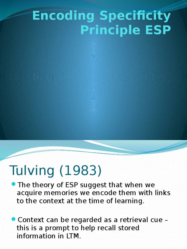 Encoding Specificity Principle ESP PDF Recall (Memory) Memory