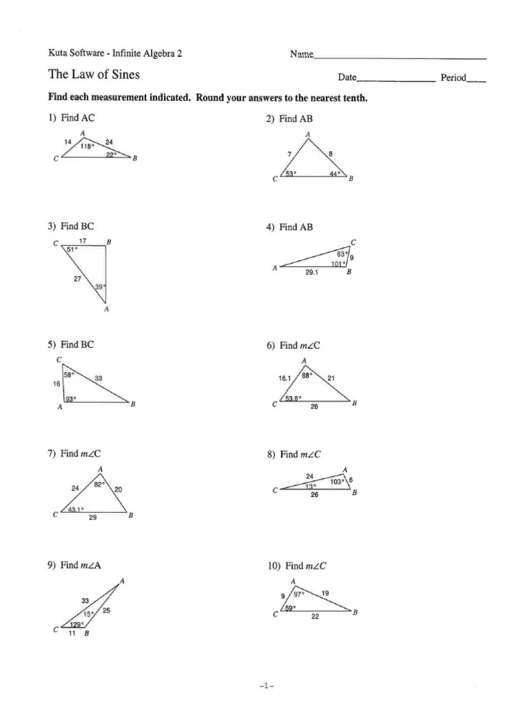 The Law of Sines Ws - Answers | PDF