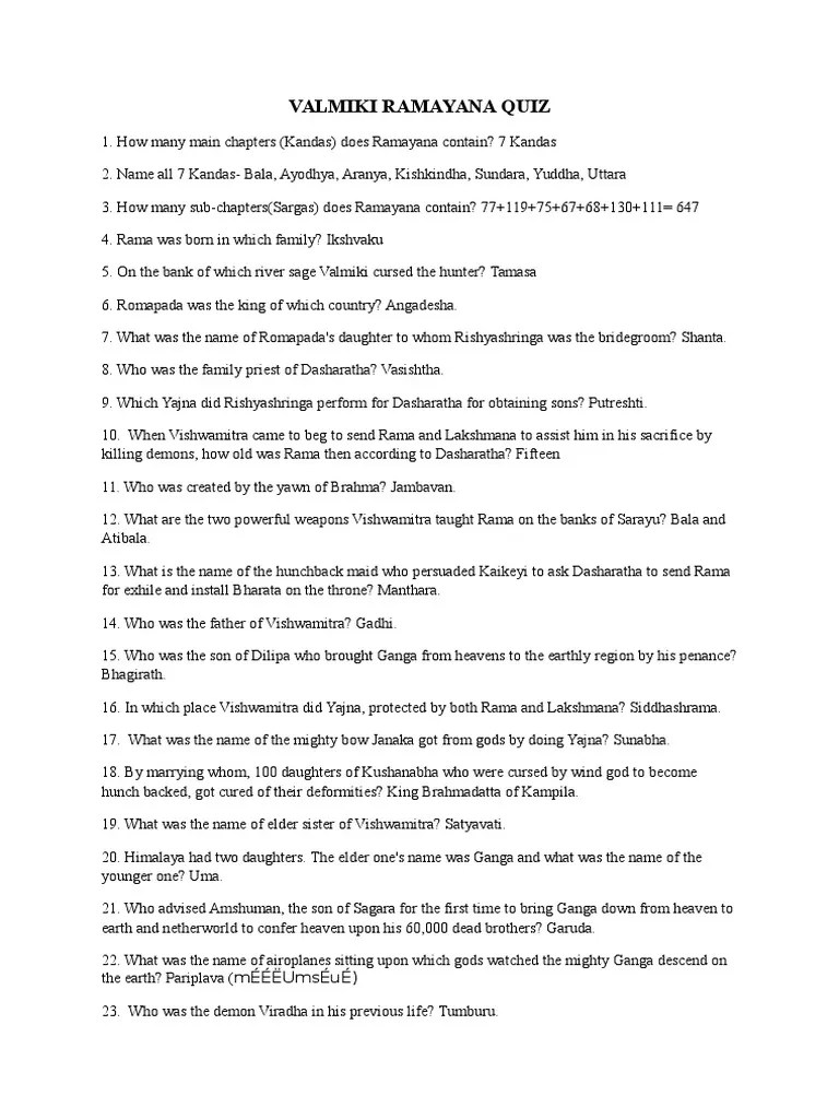 Indian Epic Quiz : Ramayana (Multiple Choice Questions)