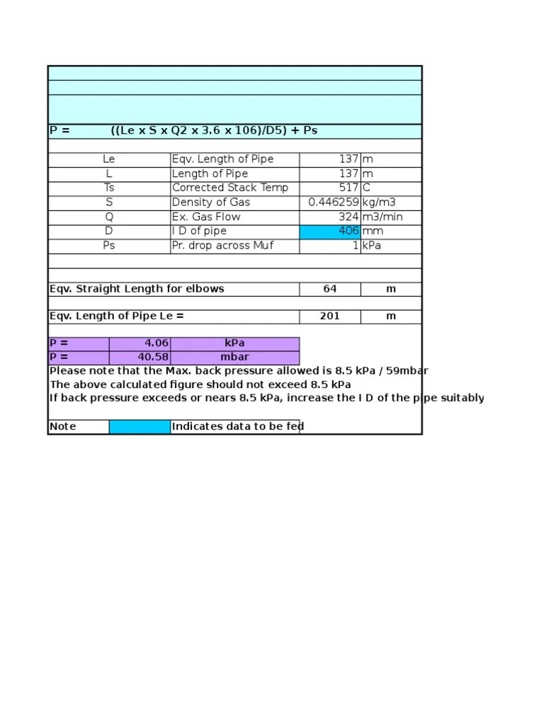 Exhaust Pipe Dia & Back Pressure Calculations TCS Trivandrum PDF