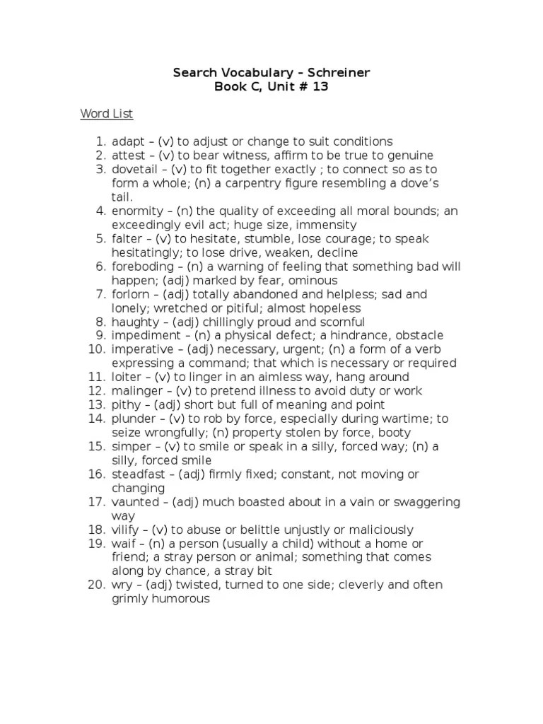 Search Vocabulary Book C Unit 13 | PDF