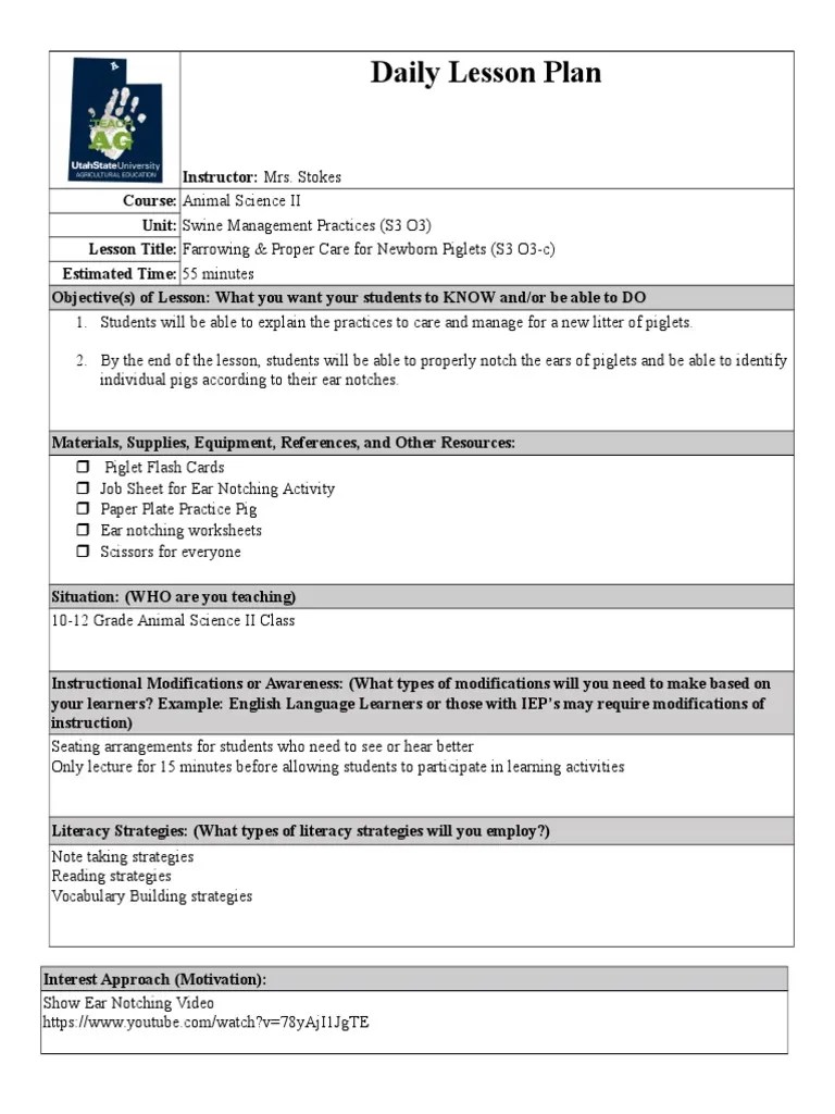 piglet management lesson plan Domestic Pig Lesson Plan