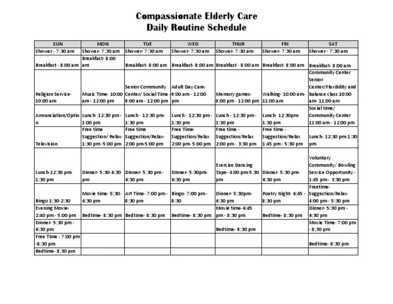Compassionate Elderly Care Daily Routine Schedule PDF Meal Eating Behaviors Of Humans