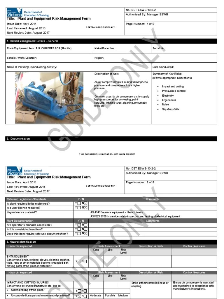 Air Compressor Risk Mg t Form Noise Risk