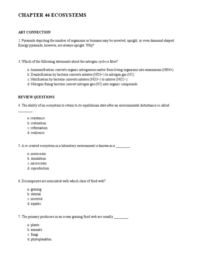 Chapter 46 Ecosystems QUESTIONS Food  Primary Production