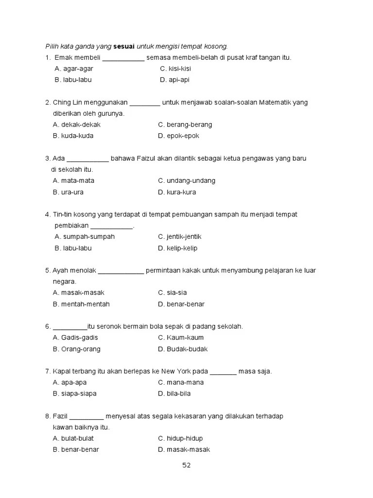 Latihan Kata Ganda Penuh Tahun 3