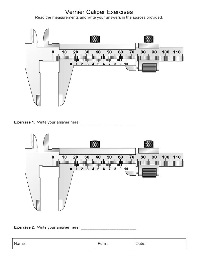 Vernier Caliper Exercises Read The Measurements and Write Your Answers in The Spaces Provided PDF