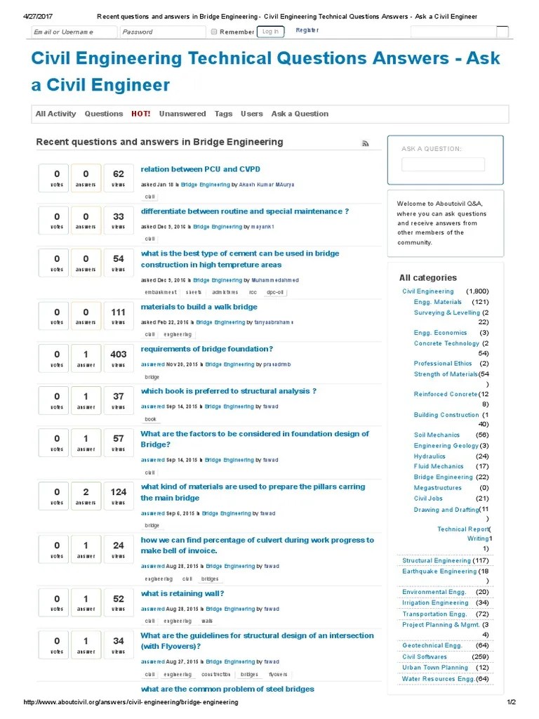 Recent Questions and Answers in Bridge Engineering Civil Engineering