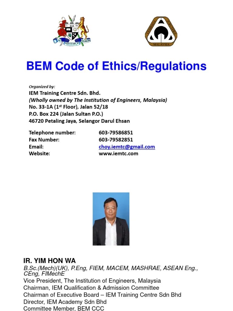 BEM Code of Ethics Ir. Yim Hon Wa Engineer Engineering