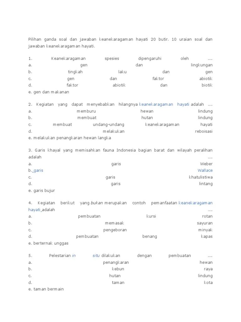 Soal Keanekaragaman Hayati Beserta Kunci Jawaban
