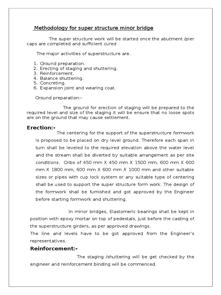 Methods Statement For Minor Bridges SUPER STRUCTURE PDF Concrete Industries