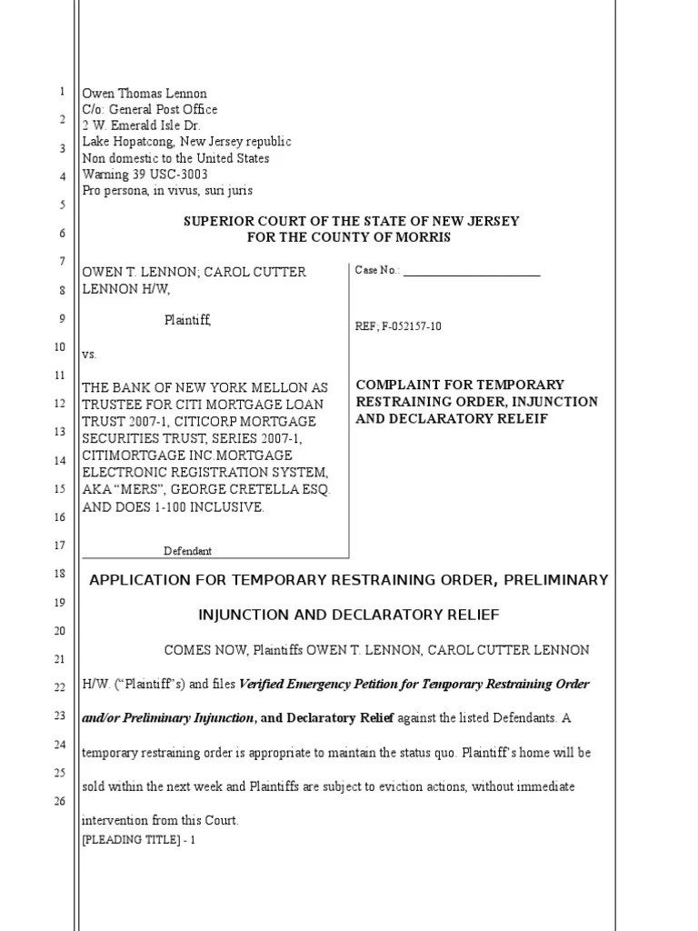 TRO Temporary Restraining Order Pleadings 392 Deed Of Trust (Real