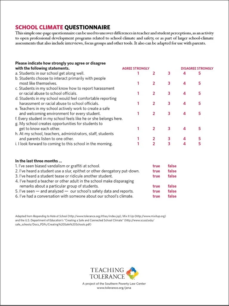 School Climate Questionnaire Teachers Cognition Free 30day Trial