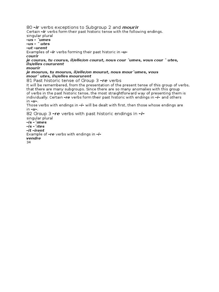 French Verbs Exceptions PDF