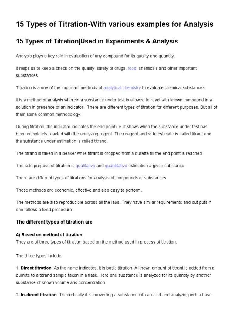 15 Types of TitrationWith Various Examples for Analysis Titration