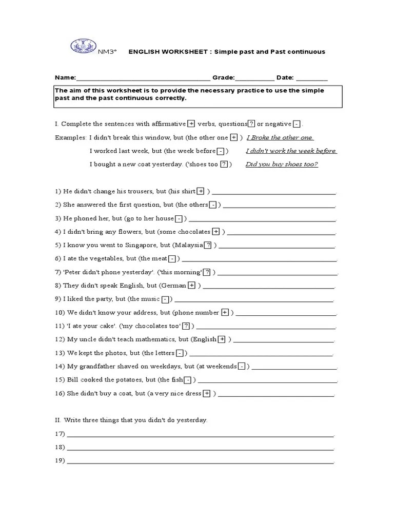 NM3 Worksheet Simple Past and Continuous (1) English Language