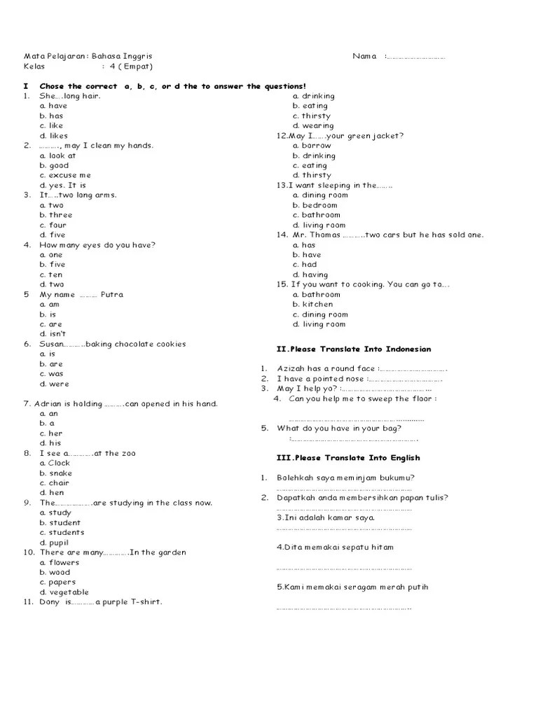 Soal Bahasa Inggris Kelas 4 Sd Foods