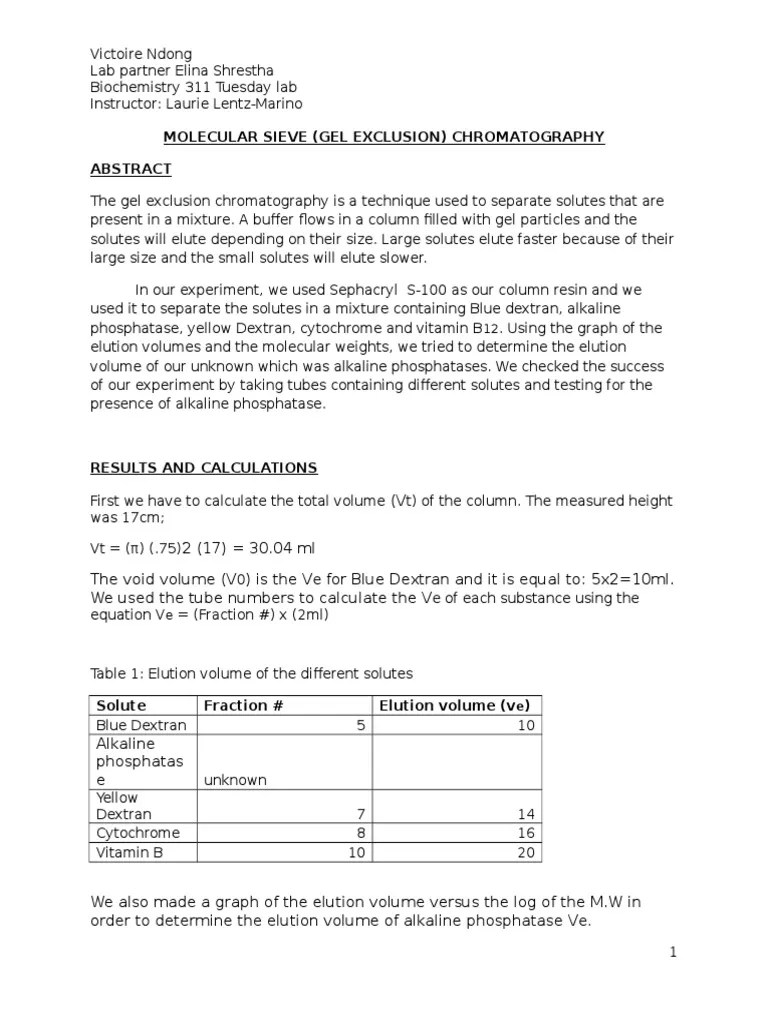 Results and Calculations PDF Chromatography Elution