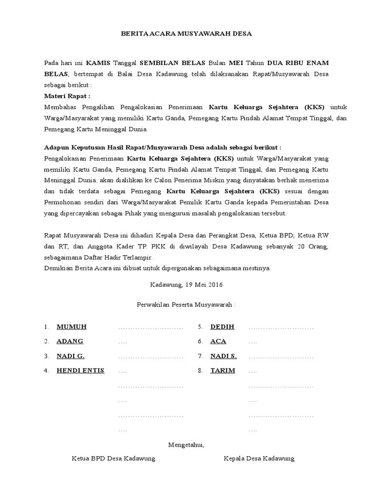 Berita Acara Musyawarah Desa Kps | PDF