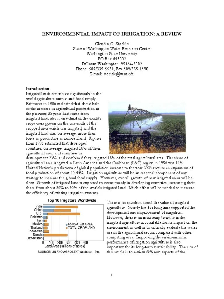 Environmental Impact of Irrigation A Review Irrigation Agriculture