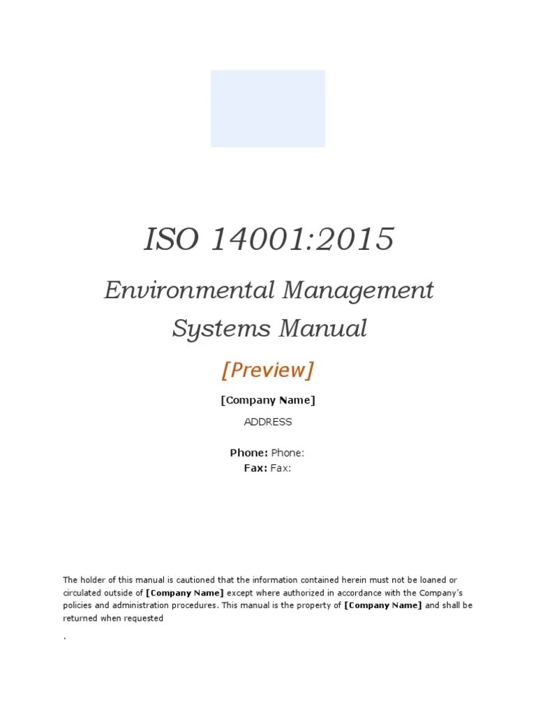 ISO 140012015 Environmental Management System Manual Template Preview