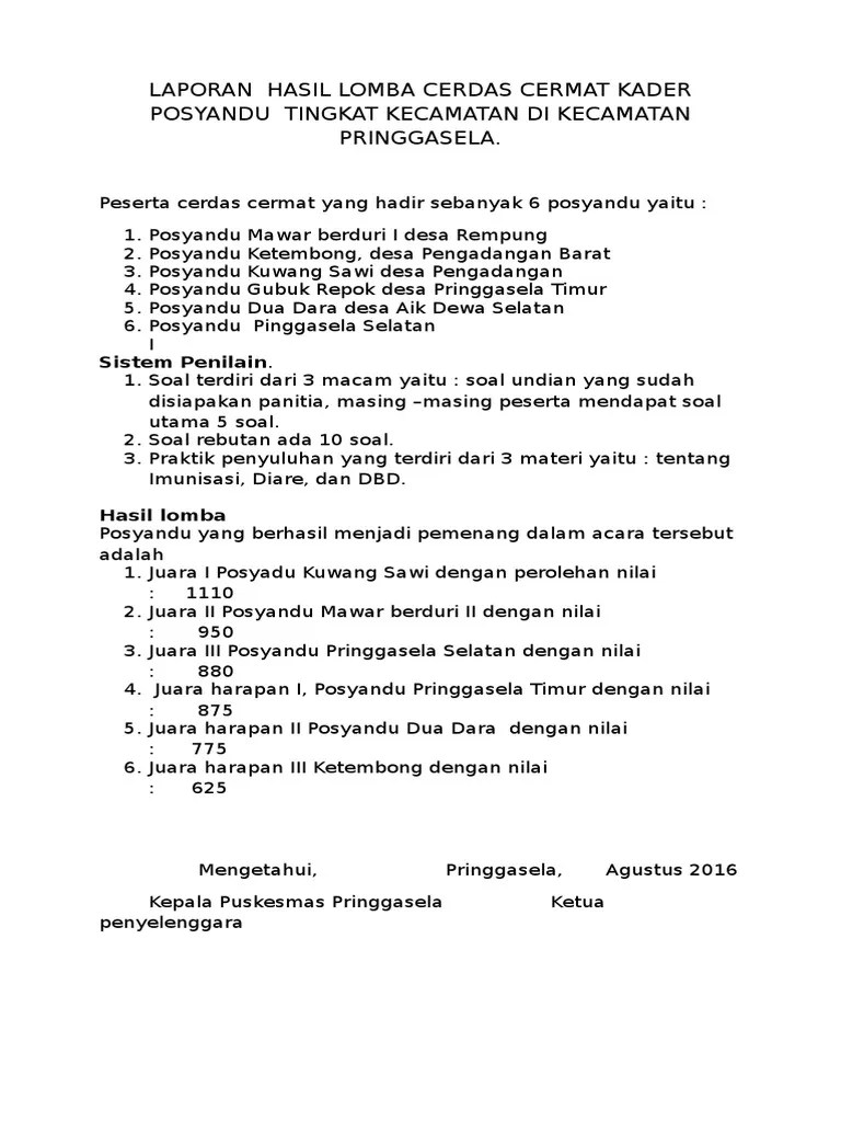 Contoh Soal Lomba Cerdas Cermat Kader Posyandu Contoh Soal Terbaru
