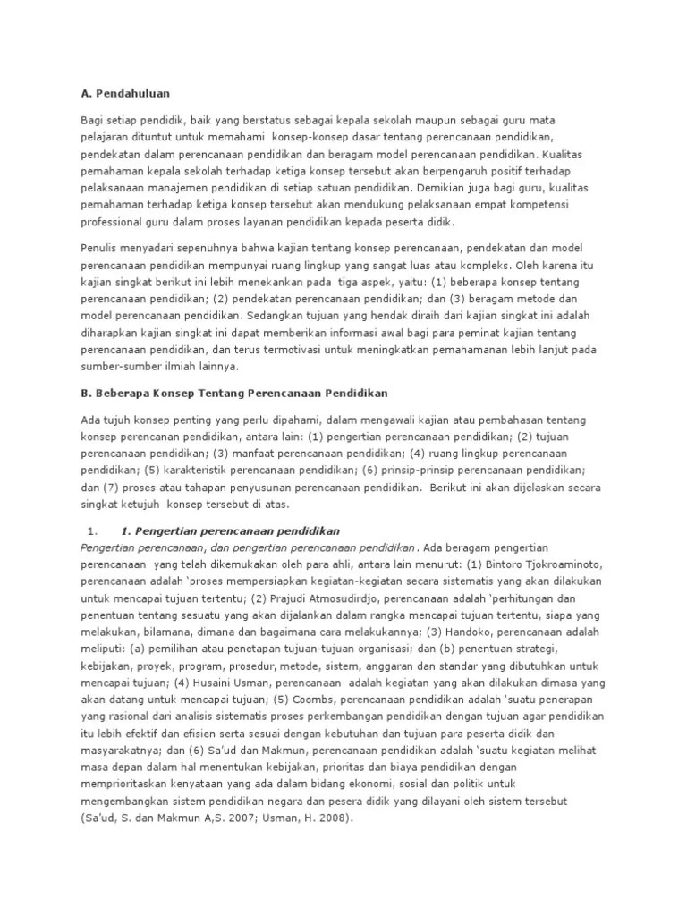 A. Pendahuluan: 1. Pengertian Perencanaan Pendidikan | PDF